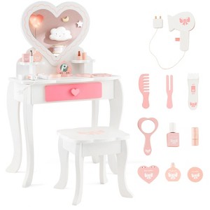 Infans Kids Vanity Set Makeup Table Chair Set Heart-shaped Mirror Accessories Included - 1 of 4
