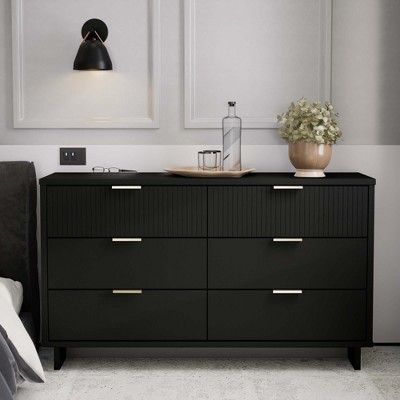GDFStudio Biljon 55" Modern Glam Double Wide Dresser with 6 Drawers