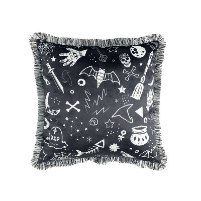 18"x18" Halloween Elements Square Throw Pillow Black - Lush Décor: Faux Velvet, Fringe Edge, Indoor Decorative Cushion