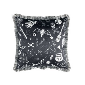 18"x18" Halloween Elements Square Throw Pillow Black - Lush Décor: Faux Velvet, Fringe Edge, Indoor Decorative Cushion - 1 of 3
