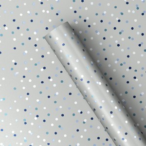 30” 90 sq ft Christmas Roll Wrtap Green/White/Blue Dots on Grey - Wondershop™ - 1 of 3