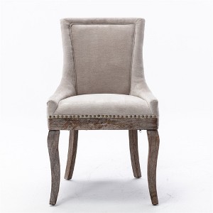 Dronkon Set of 2 Dining Chairs with Thickened Fabric Upholstery, Solid Wood Legs & Bronze Nailhead Trim - 1 of 4
