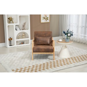 Ridstar Modern Fabric Accent Chair, Armchair with Wooden Frame & Lumbar Support for Living Room & Bedroom-Brown - 1 of 4