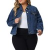 Agnes Orinda Women's Plus Size Button Up Long Sleeve Croped Denim Jean Jackets - 2 of 4