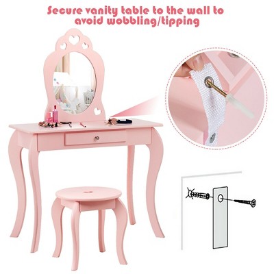 Pink Princess Kids Vanity Set with Mirror and Stool