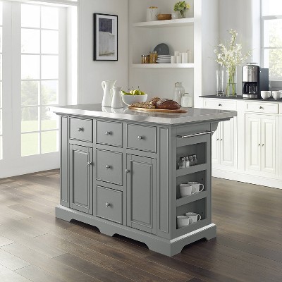 Julia Gray Stainless Steel Top Kitchen Island with Storage
