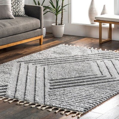 Light Grey Geometric Shag 8' x 10' Synthetic Area Rug