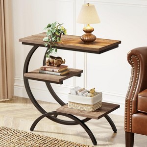 Hommoo Industrial 3-Tier C-Shaped End Table Light Brown - 1 of 4