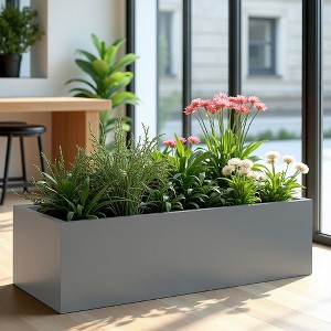 Wooakway 9"H*36"W*9"D Metal Planter Box with Drainage Holes Garden Bed for Garden Yard Balcony Planter Pot Plants Vegetables - 1 of 4