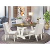 HomeStock 5-Piece Natural Oak Finish Solid Wood Top Dining Table with 4 Upholstered Chairs - 2 of 4