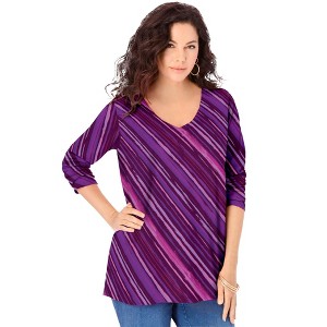 Roaman's Women's Plus Size Ultimate Long Sleeve V Neck Tee - 1 of 4