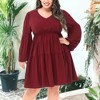 Anna-Kaci Women's Plus Size Tunic V Neck Long Sleeve Smocked Casual Loose Shift Dresses - 3 of 4