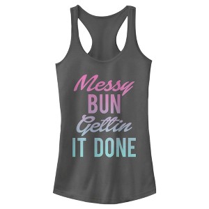 Juniors Womens CHIN UP Messy Bun Done Rainbow Racerback Tank Top - 1 of 3