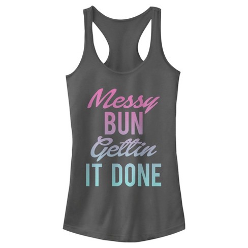 Juniors Womens CHIN UP Messy Bun Done Rainbow Racerback Tank Top - image 1 of 3