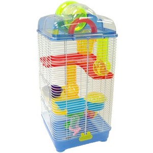 YML 3-Level Clear Plastic Dwarf Hamster Mice Cage with Ball on Top Blue - 1 of 4