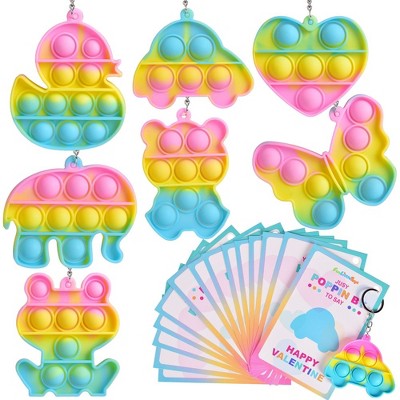 Fun Little Toys 28 Count Mini Pop It Keychain Party Favors, Pink, Yellow, Blue