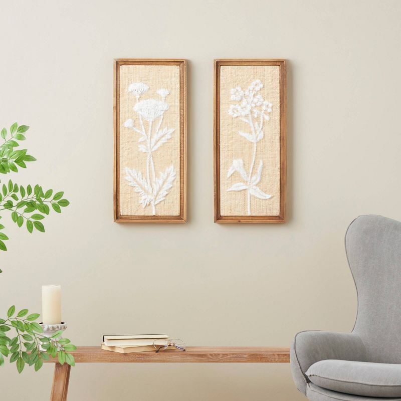 Olivia &#38; May Set of 2 Wood Floral Textured Wall Decors with White Painted Accents Cream, 2 of 6