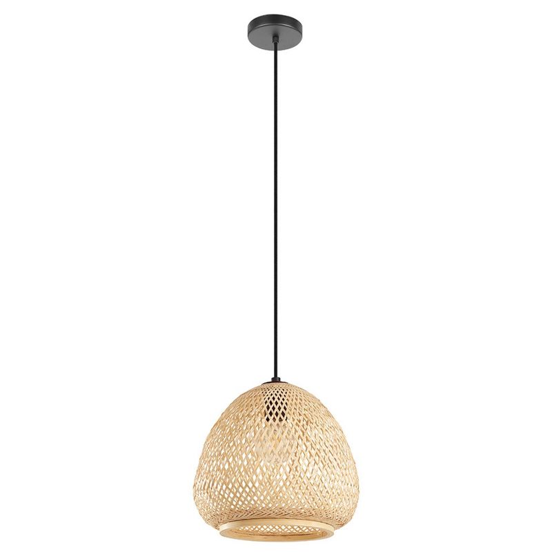 12.6&#34; Dembleby Pendant Black Finish with Natural Wood Shade - EGLO, 1 of 6