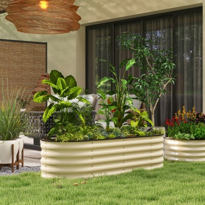 Cream Metal Raised Garden Bed Kit with Safety Edging, 59" x 23.5" x 16.5"