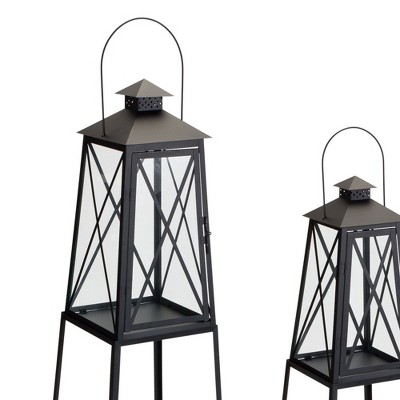 Classic Black Iron and Glass Lantern Set, 6.5" and 9"