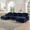 Mid-Century U-Shape Sectional Sofa with Ottomans, 4-Seat Sofa with Flared Arms and Removable Skirts, Chenille Couch with Cushion-Coolbibila - 3 of 4