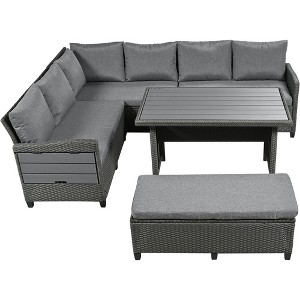 TiramisuBest Patio Dining Set Outdoor Dining Table and Chair Set with  and Removable Cushions for Patio, Backyard, Garden, Light Teak - 1 of 4