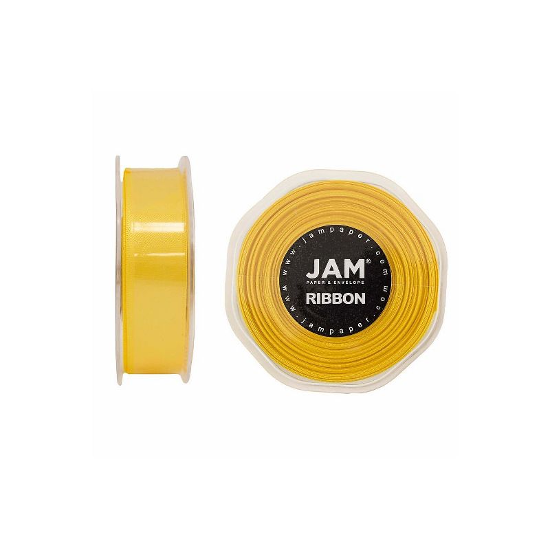JAM Paper Double Faced Satin Ribbon 7/8 inch Wide x 25 Yards Yellow Sold Individually (807SAye25), 1 of 3