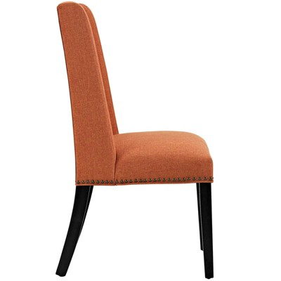 Elegant Orange Leather Upholstered Side Chair with Wood Accents