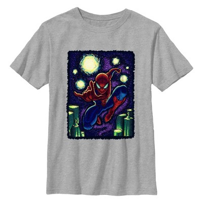 Boy's Marvel: Spider-Man Thwip Pose Starry Night  T-Shirt - Athletic Heather - X Large