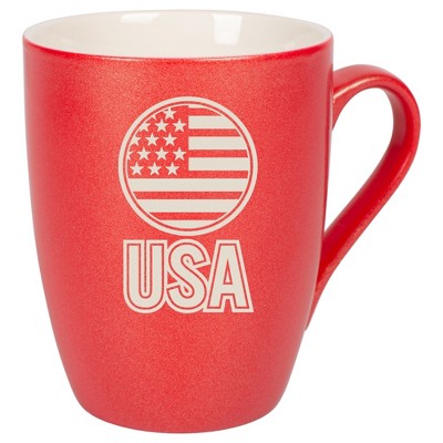 100 North United States of America 10 Ounce Crimson Red Metallic Finish, Comfortably Fits Your Hands, New Bone China Coffee Tea Cup Mug, USA