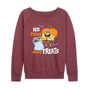 Women's - SpongeBob SquarePants - No Tricks Just Treats Lightweight French Terry Wide Neck Long Sleeve Shirt - 1 of 4
