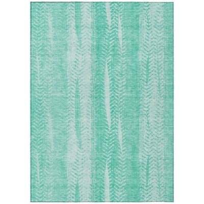 Aqua Teal Blue And Ivory Botanical Leaves Washable Indoor Outdoor Area Rug