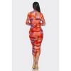 Slickblue Women's Summer Mesh Ruched Midi Dress, Long Sleeve Smock Neck, Tomato/Purple Print, Size S-L - 4 of 4