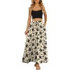 Women's Flowy High-Waist Maxi Skirt - Summer Pleated Long Skirt with Pockets Black Flower Light Beige - 3 of 4