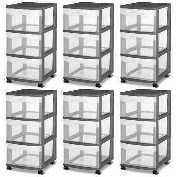 Sterilite 3 Drawer Home Organizer Storage Cart with Caster Wheels for Home, Office, Dorm, Classroom, and Utility Areas, Gray Flannel (6 Pack)