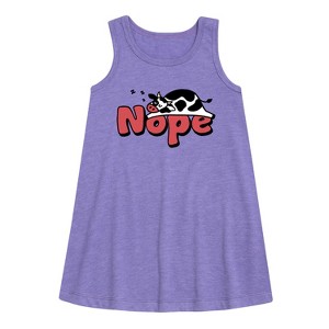 Girls' - Instant Message - Nope Sleeping Cow Graphic Sleeveless Aline Dress - 1 of 4