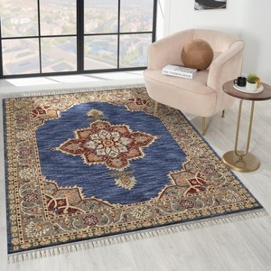 Luxe Weavers Floral Medallion Blue 8x10 Indoor Traditional Area Rug - 1 of 4