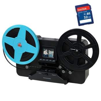 All-in-One Super 8/8mm Film Scanner, Converts 3", 5" & 7" Super 8/8mm Film Reels with Bonus 32GB SD Card - Black