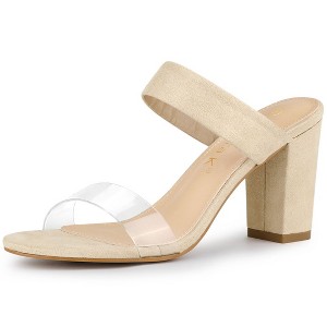 Allegra K Women's Dual Clear Strap Block Heels Slides Sandals - 1 of 4
