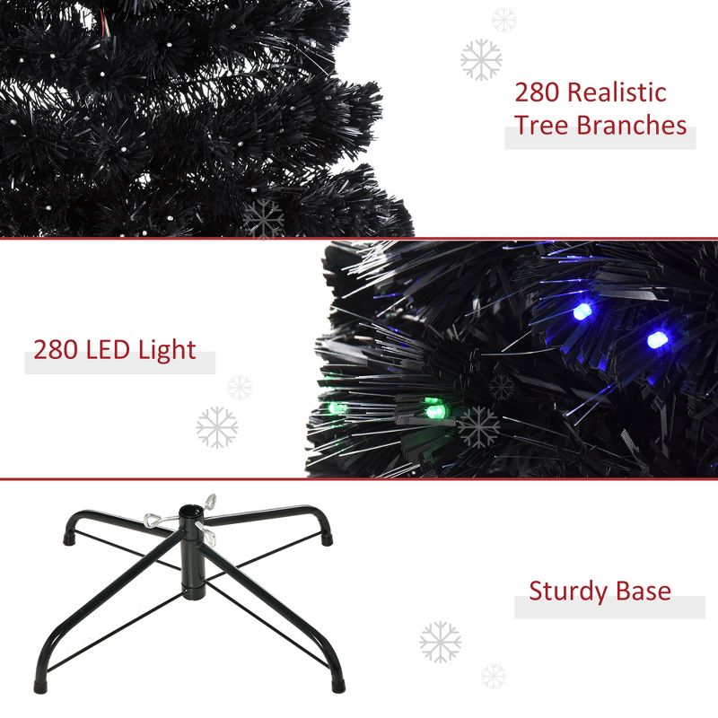 HOMCOM 7 FT Tall Fir Artificial Christmas Tree with Realistic Branches, 280 Multi-Color Fiber Optic LED Lights and 280 Tips, Black, 5 of 9