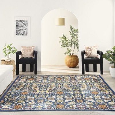 Navy Multicolor Floral Boho 8' x 10' Synthetic Area Rug