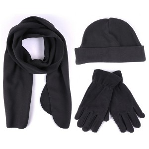 Solid Fleece 3-Piece Gloves Scarf Hat Winter Set For Men - 1 of 4