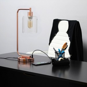 Modern Iron Desk Lamp with USB Port and Glass Shade - Lalia Home - 1 of 4