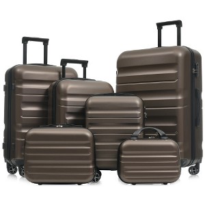 Ridstar 6-Piece Dual-Spinner ABS Hard-Shell Luggage Set with Carry-On and Checked Suitcases-Brown - 1 of 4