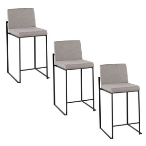 LumiSource Set of 3 Fuji High Back Counter Height Barstools Steel Fabric - 1 of 4