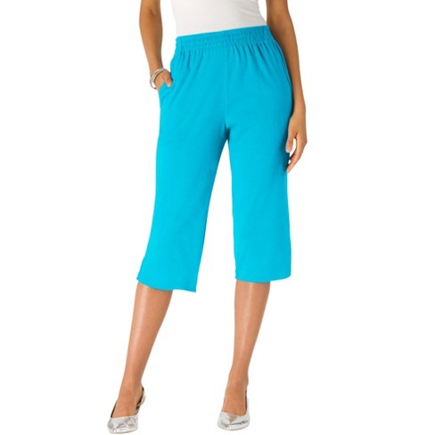 Roaman's Women's Plus Size Petite Soft Knit Capri Pant, L - Ocean