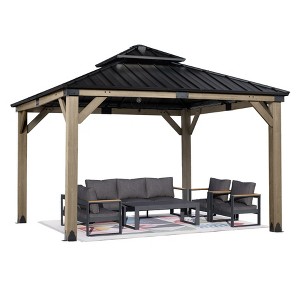 Aoodor  Wood Gazebo,Outdoor Upgrade Cedar Wooden Frame Gazebo with 2-Tier Galvanized Steel Roof - 1 of 4