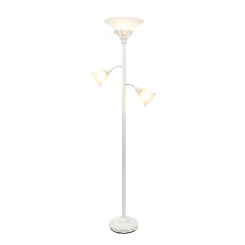 Torchiere Floor Lamp with 2 Reading Lights and Scalloped Glass Shades - Lalia Home, 3 of 10