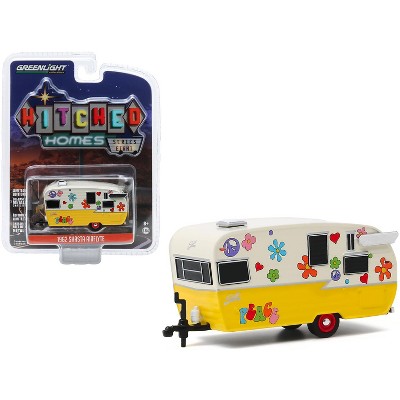 1962 Shasta Airflyte Travel Trailer "Peace and Love" Yellow and Cream "Hitched Homes" Series 8 1/64 Diecast Model by Greenlight