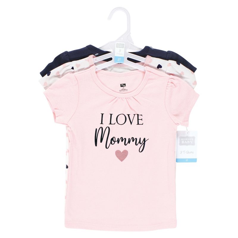 Hudson Baby Infant Girl Short Sleeve T-Shirts, Girl Mommy Pink Navy, 2 of 6